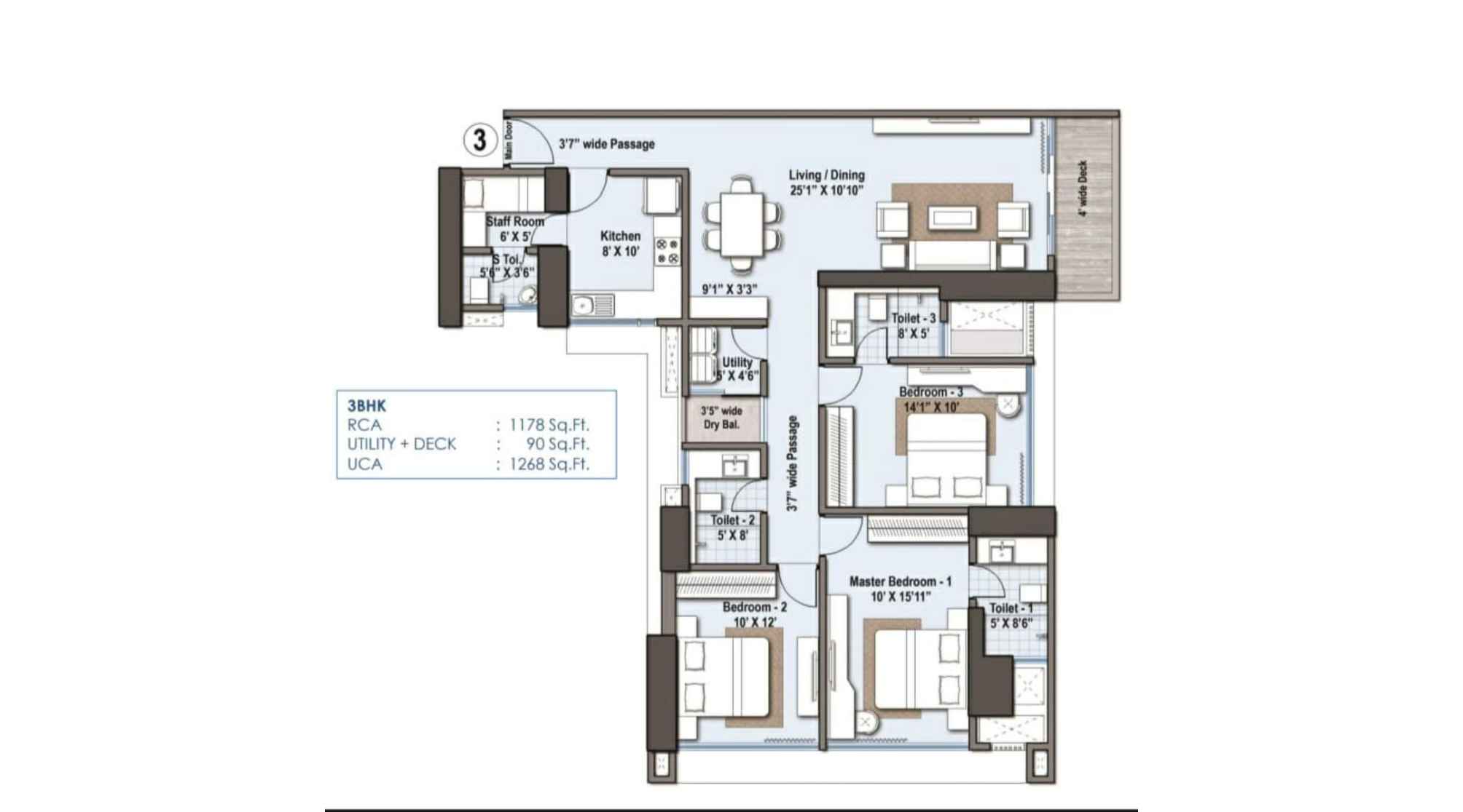 Raheja-The-Rivere-Floor-Plan-3-BHK-1268-Sqft