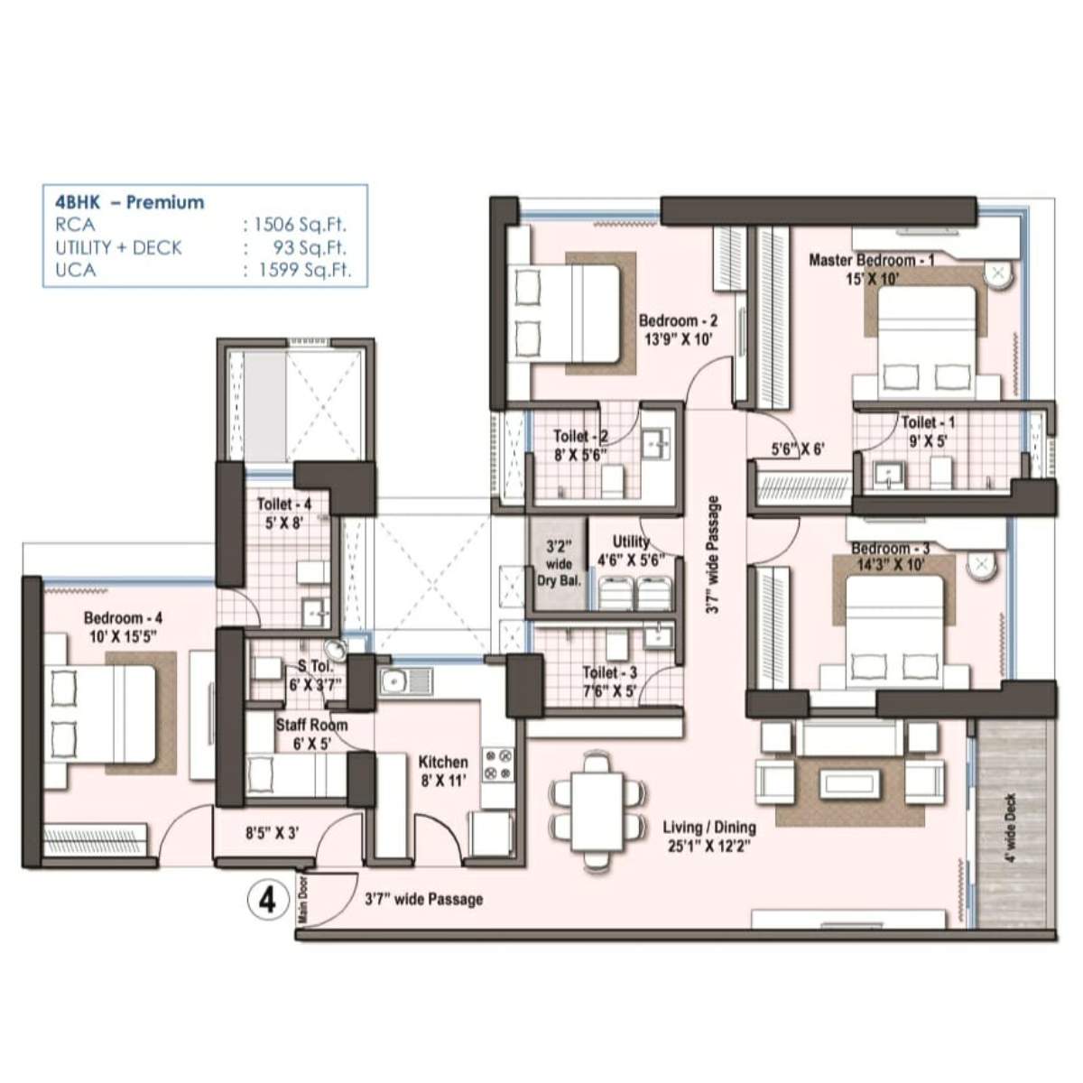 Raheja-The-Rivere-Floor-Plan-4-BHK-Premium-1599-Sqft