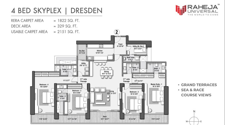 Raheja-Skyplex-Floor-Plan-4 BHK-2151 Sqft